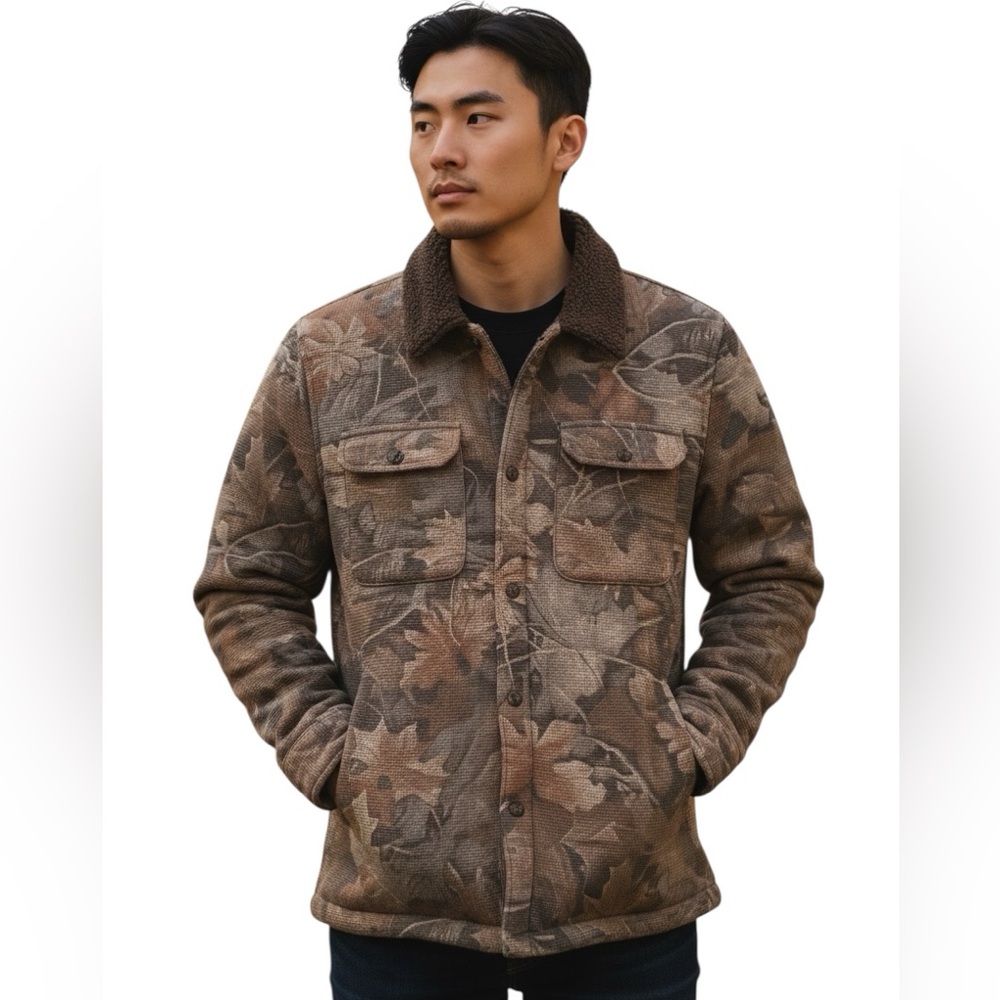 Nomad Soft & Cozy Sherpa Lines Camo Button Up Long Sleeve Waffle jacket Sz Small